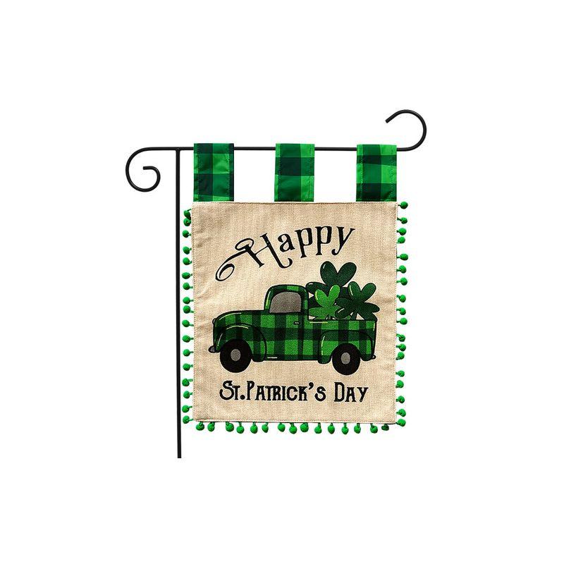 Briarwood Lane Happy St. Patrick's Day Checkered Truck Burlap Garden Flag 18" x 12.5"