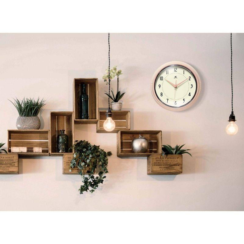 9.5" Retro Metal Wall Clock Pink - Infinity Instruments: Indoor Round Decorative Timepiece, Modern Style