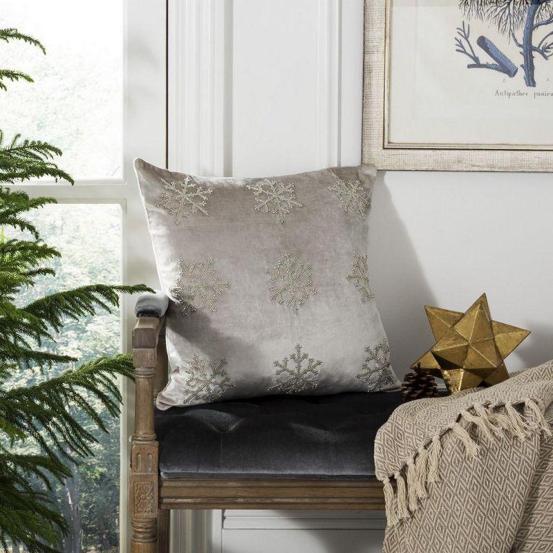 Sydnee Snowflake Pillow - Beige/Silver - 20"X20" - Safavieh