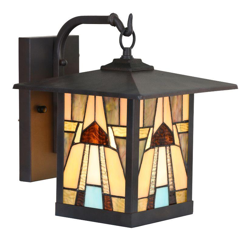 11.75" 1-Light Mona Mission Style Outdoor Wall Lantern Sconce Bronze - River of Goods: Stained Glass, ETL Listed, Weather-Resistant