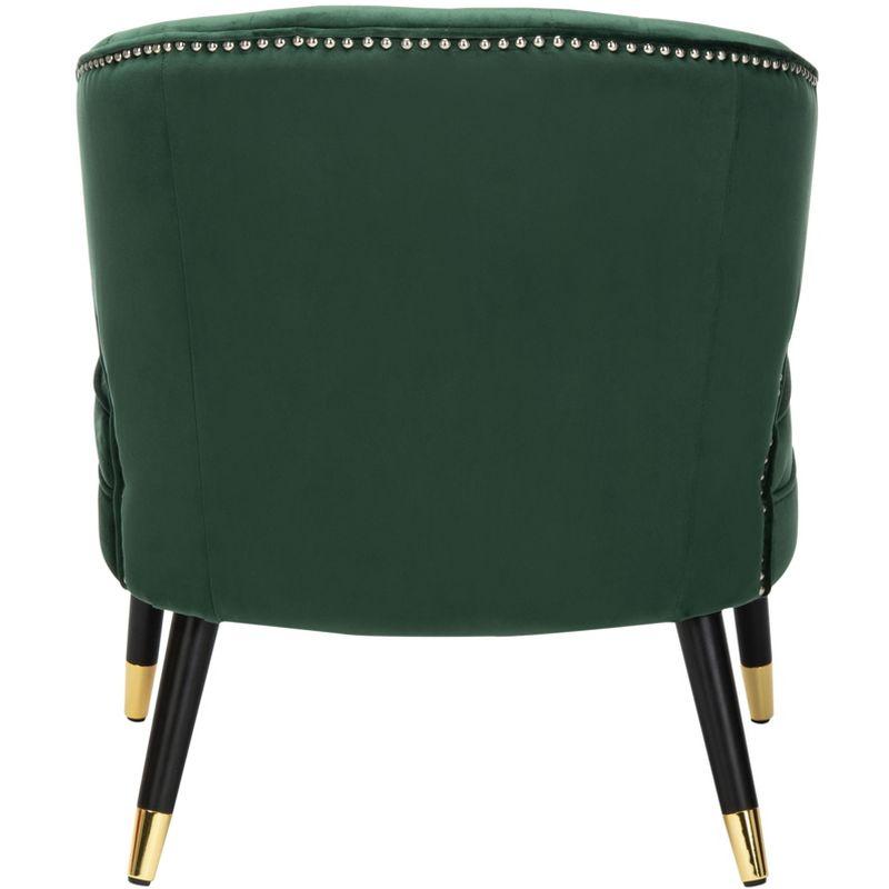 Transitional Forest Green Velvet Barrel Accent Chair with Black Wood Legs