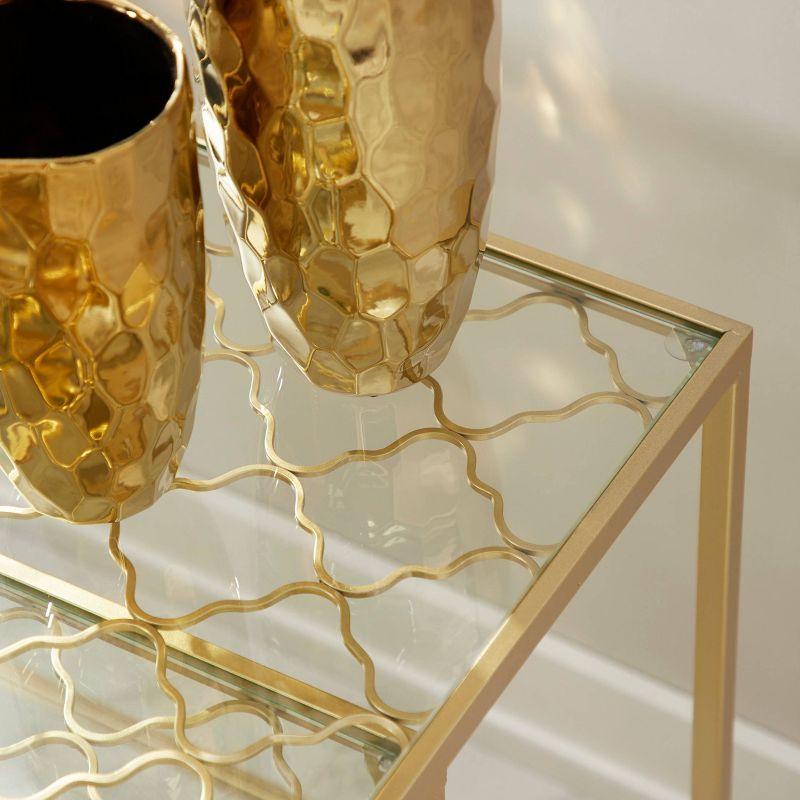 Olivia & May Metal Nesting Tables Pale (Set of 3) Gold: Satin Finish, Glass Surface, Iron Frame, No Assembly Required