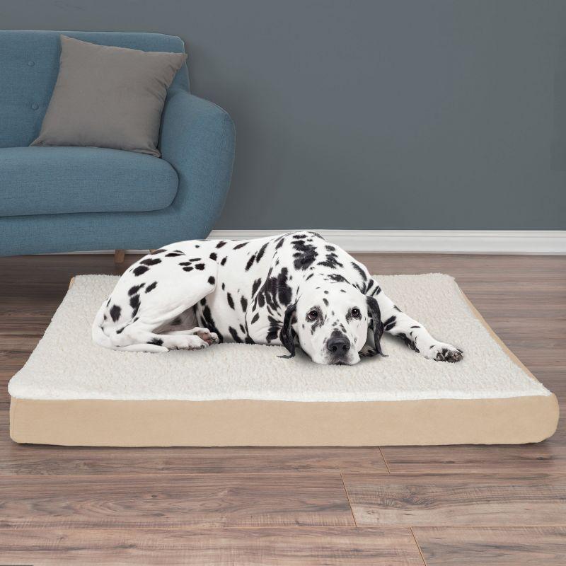 Orthopedic Dog Bed - 2-Layer Memory Foam Crate Mat with Machine Washable Cover - 44x35 Pet Bed for Large Dogs up to 100lbs by PETMAKER (Tan)