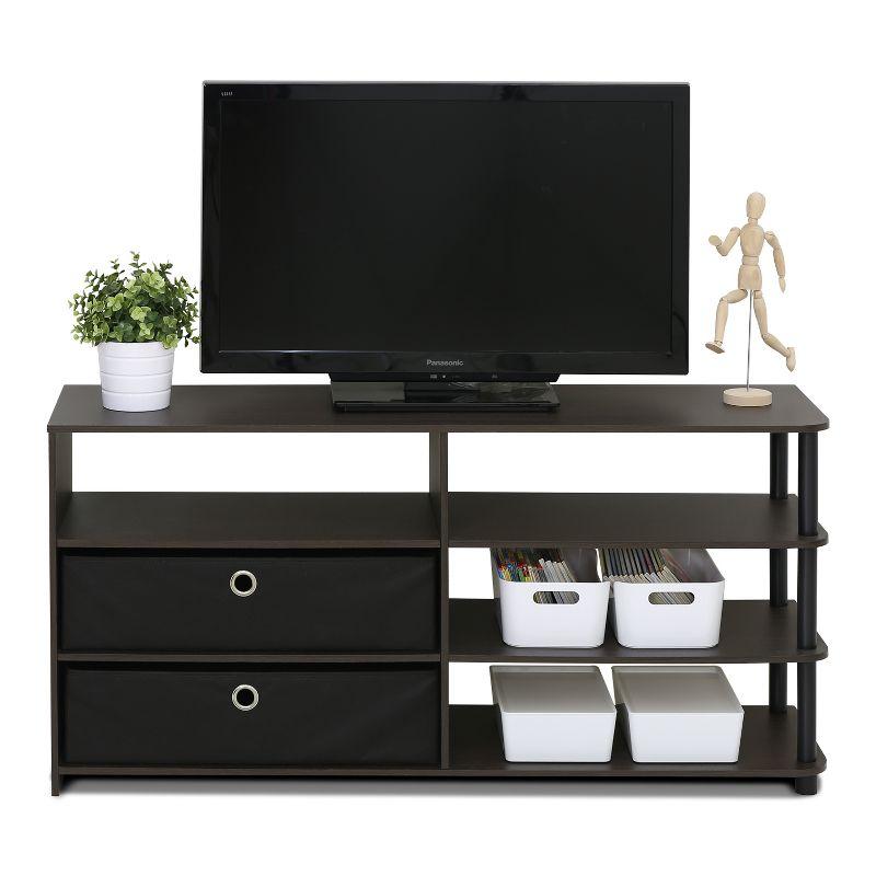 Furinno Simple Design TV Stand Entertainment Center Hold up to 50" TV with Storage Shelves & 2 Bins,Walnut