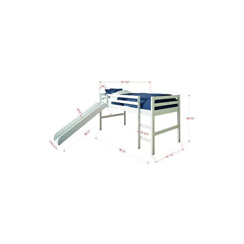 Donco Kids Low Loft Bed with Slide and Blue Tent, Twin, White