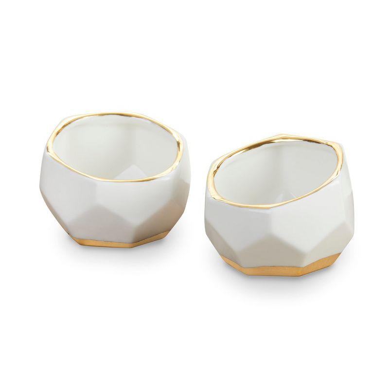 White and Gold Geometric Ceramic Planters Set of 2