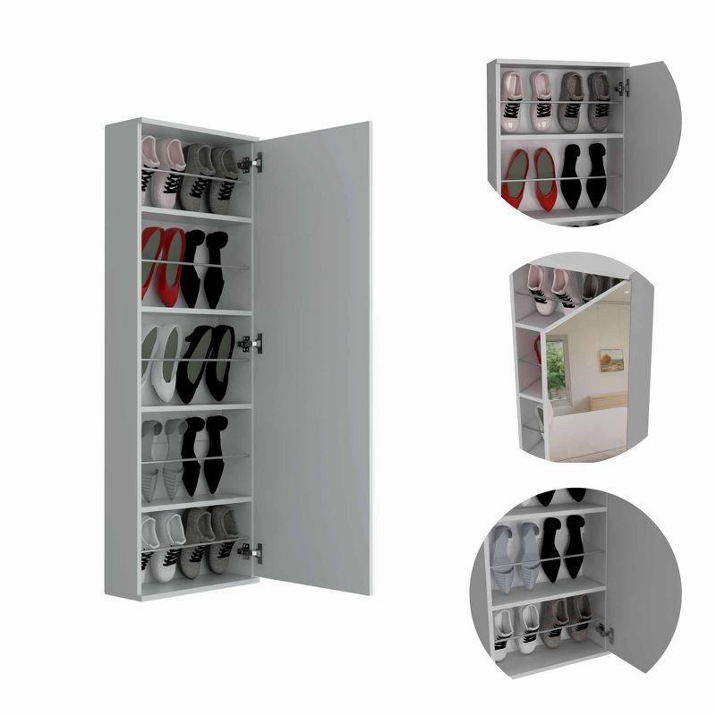 Depot E-Shop Wall Shoe Rack 54" H, One Mirror, One Door, Five Internal Storage Shelves, Approximate Capacity for Ten Shoes