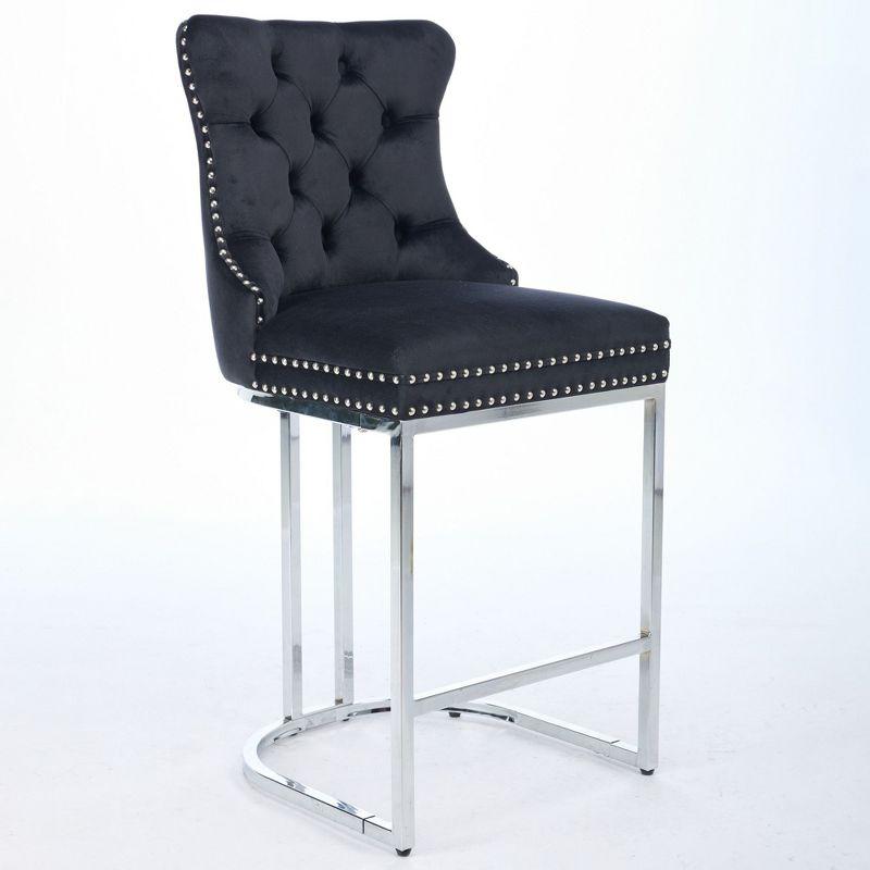 Rosdorf Park 25" Counter Height Bar Stools Set Of 2, Modern Velvet Barstools With Button Back&Rivet Trim Upholstered Kitchen Island Chairs With Sturdy Chromed Metal Base Legs Farmhouse Bar Stools,