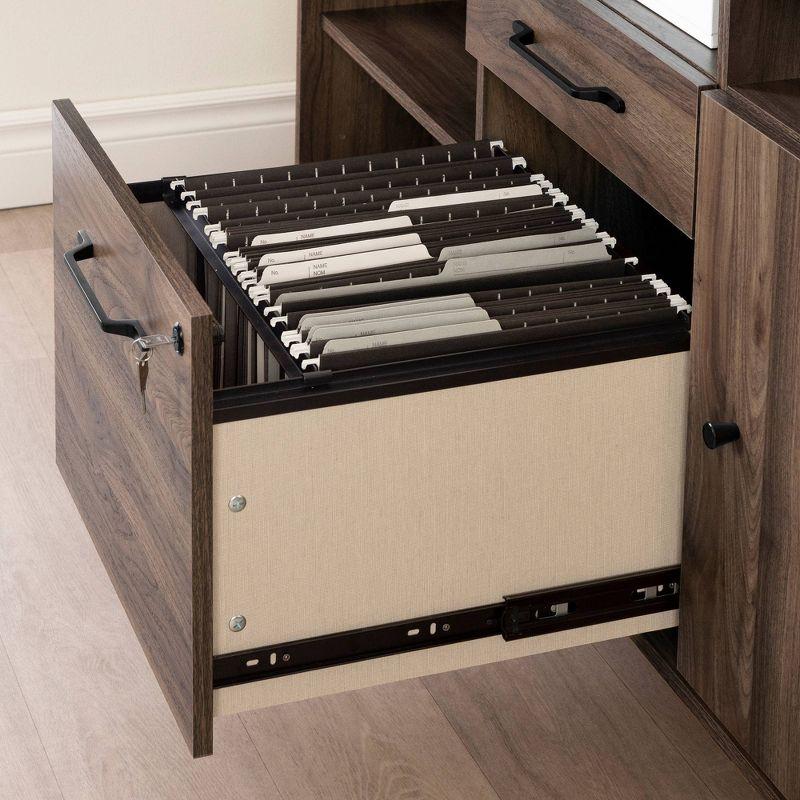 Helsy L-Shaped Desk with Power Bar and Removable Hutch Natural Walnut