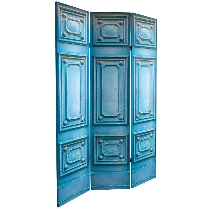 Oriental Furniture 6" Double Sided Fancy Door Panel Canvas Room Divider Blue: Adjustable 3-Panel Folding Partition