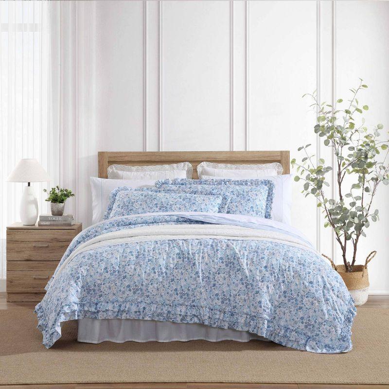 Twin Blue Microfiber Reversible Quilt Set with Ruffles