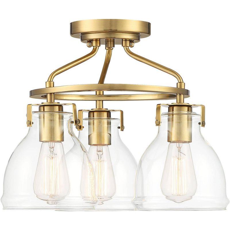 Possini Euro Design Bellis Modern Industrial Ceiling Light Semi Flush Mount Fixture 14 1/2" Wide Plated Soft Gold 3-Light Clear Glass for Bedroom Home