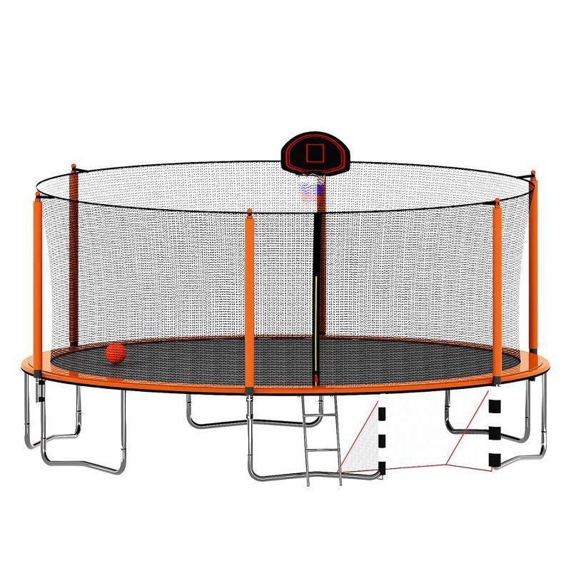 16FT Trampoline With Basketball Hoop Pump And Ladder(Inner Safety Enclosure) With Soccer Goal, Orange