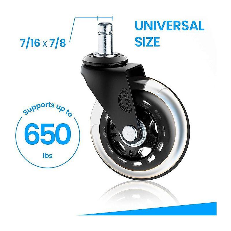 Lifelong Office Chair Caster Wheels for Hardwood Floors and Carpet, Heavy Duty, Universal Fit - Black