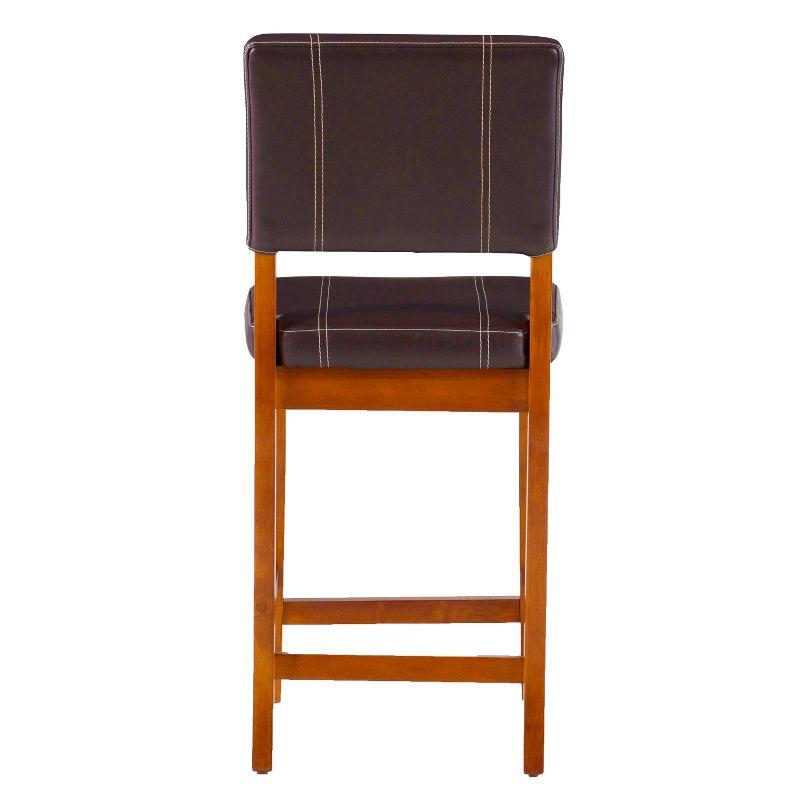 Linon 24" Milano Padded Back and Seat Faux Leather Counter Height Barstool Brown: Rubberwood Legs, Upholstered, 275lb Capacity