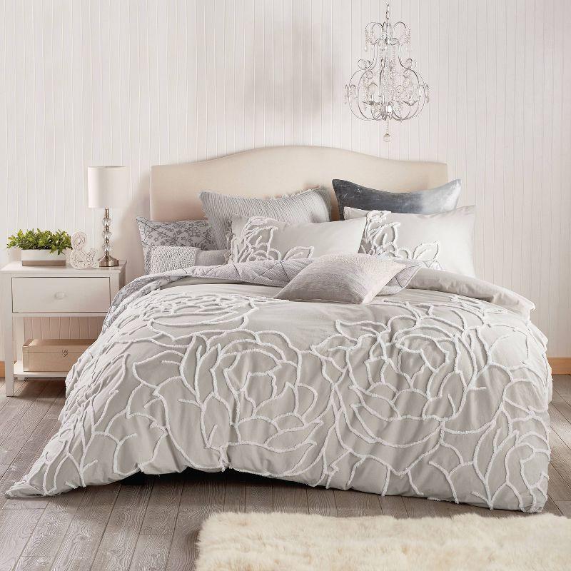 Grey Cotton Chenille Tufted Full/Queen Duvet Cover Set