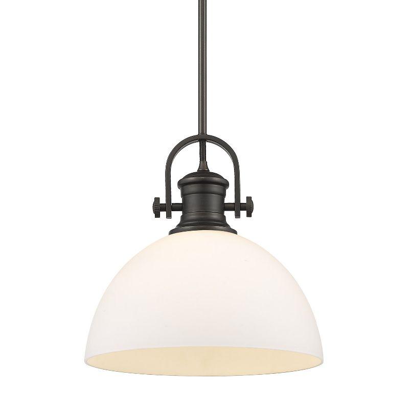 Transitional Rubbed Bronze and Opal Glass Pendant Light