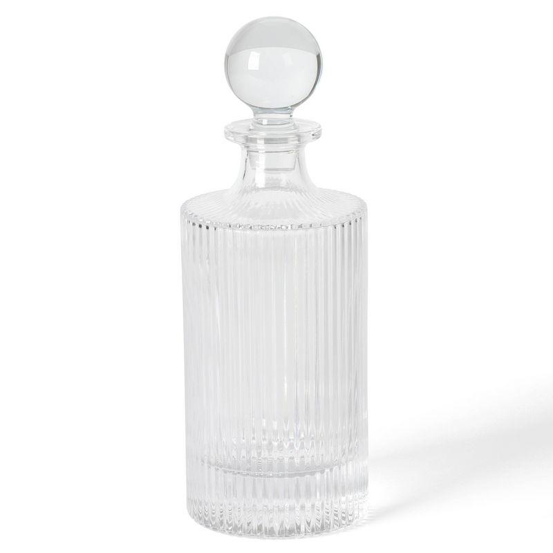 Clear Ribbed Glass Decanter and 4 Lowball Glass Set