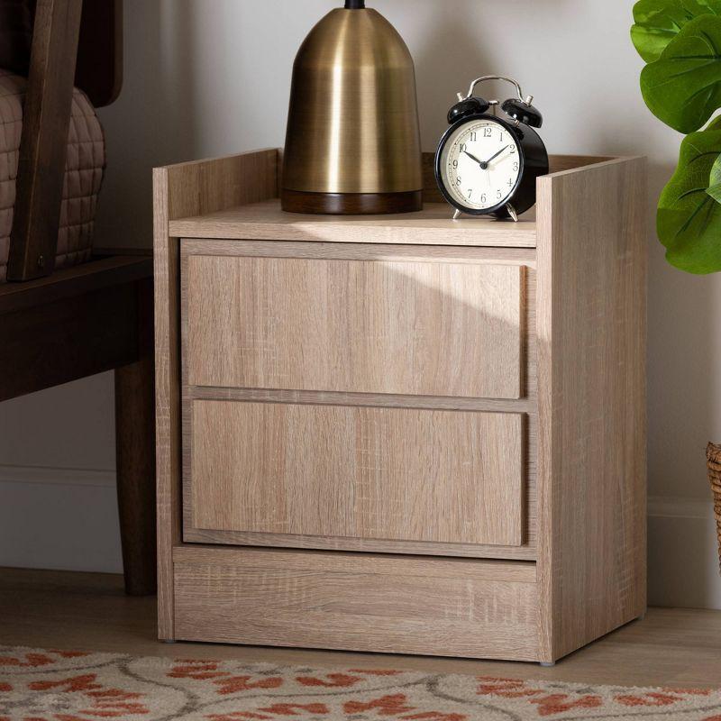 2 Drawers Hale Wood Nightstand Oak - Baxton Studio