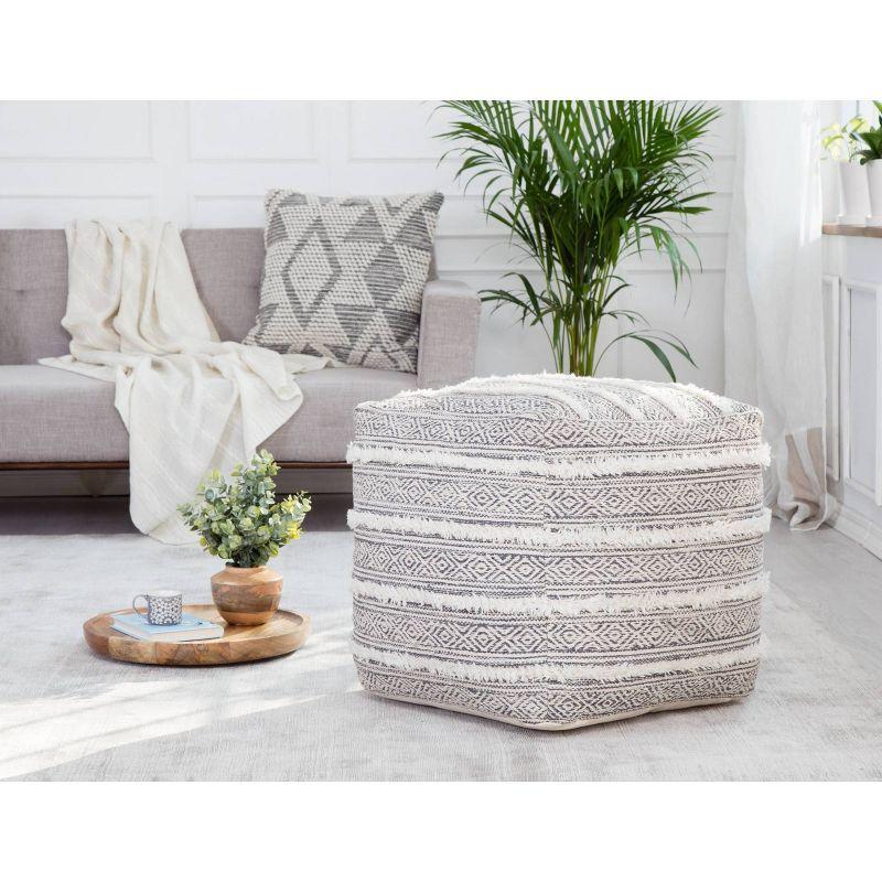 Portales Moroccan Inspired Pouf Gray/Ivory - Anji Mountain: Cotton & Wool Blend, Footrest, Fair Trade Certified