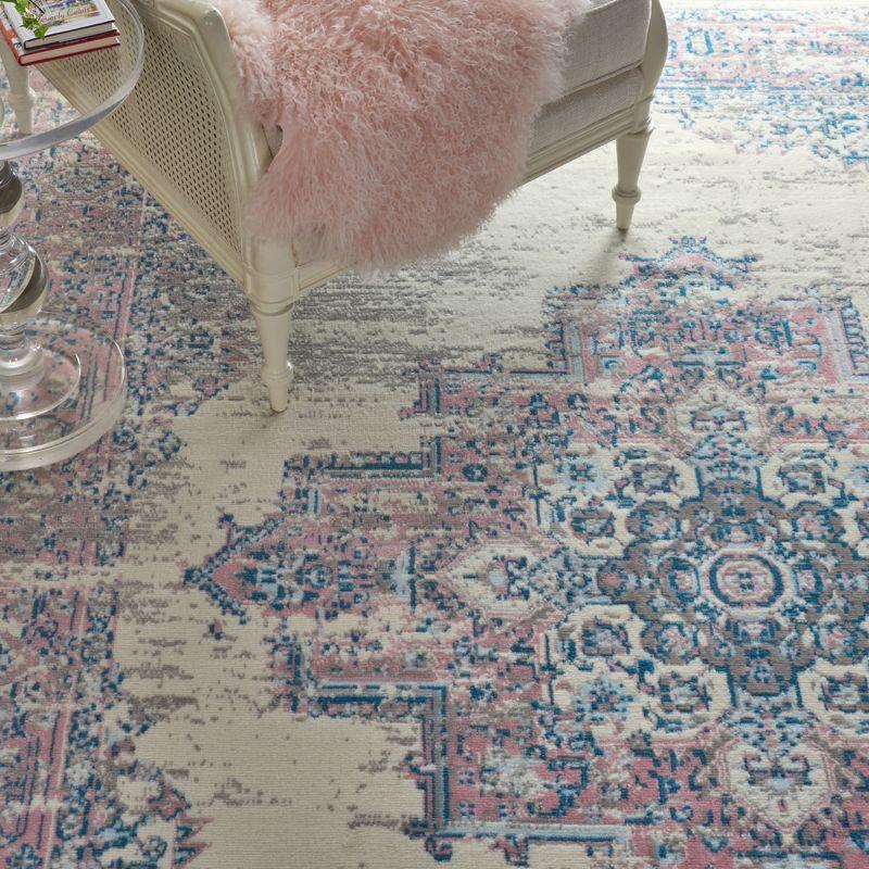 Ivory and Pink Medallion Hand-Knotted Round Area Rug, Synthetic 8'6" x 12'