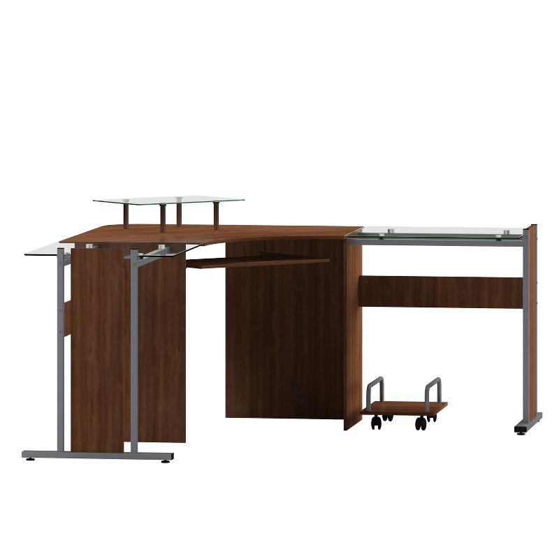 Flash Furniture Teakwood Laminate Corner Desk with Pull-Out Keyboard Tray and CPU Cart