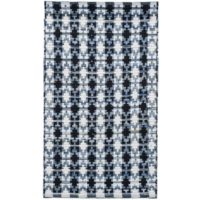 Blue and Ivory Geometric Handwoven Cotton Area Rug