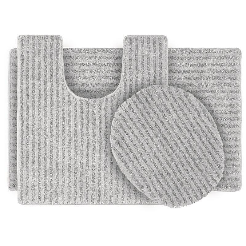 3pc Sheridan Plush Washable Nylon Bath Rug Set Platinum Gray - Garland: Includes Contour Mat, Tufted Lid Cover