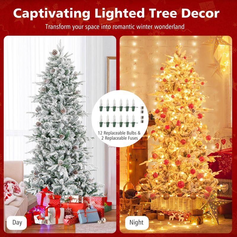 Tangkula 6 FT Pre-lit Artificial Christmas Tree Snow-flocked Hinged Xmas Tree with 210 Warm White Lights 715 Mixed Branch Tips