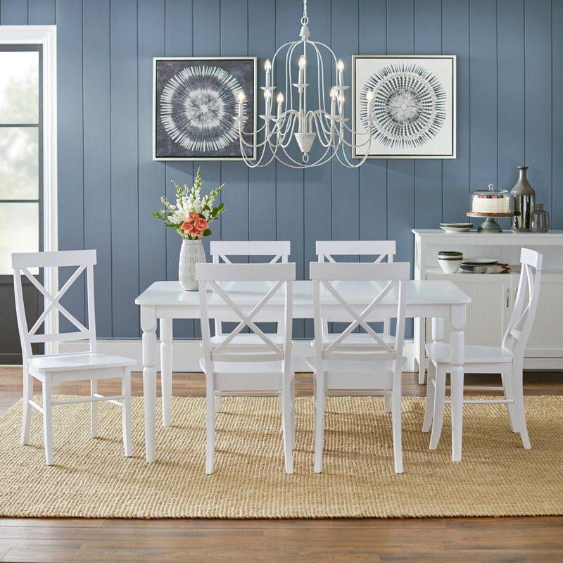 High Cross-Back Wooden Side Chair in White, Set of 2