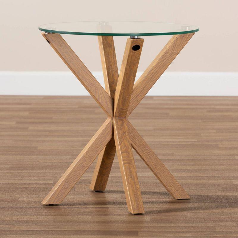 Lida Glass and Wood Finished End Table Clear/Natural - Baxton Studio: Scandinavian Style, Round Shape, Metal Frame