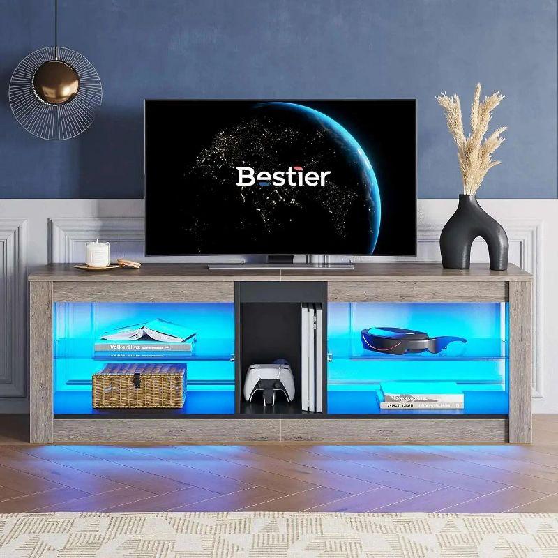 Bestier TV Stand for TVs up to 70" with LED Light, Entertainment Center for PS5 with Shelves, Black Marble