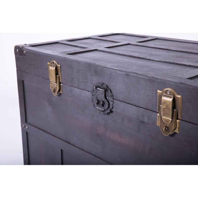 Vintiquewise Antique Style Large Dark Wooden Storage Trunk with Lockable Latch