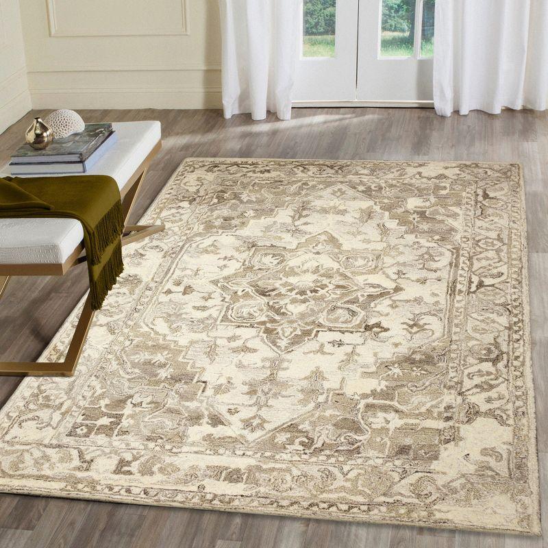 Ivory Hand-Tufted Wool Medallion Rectangular Area Rug