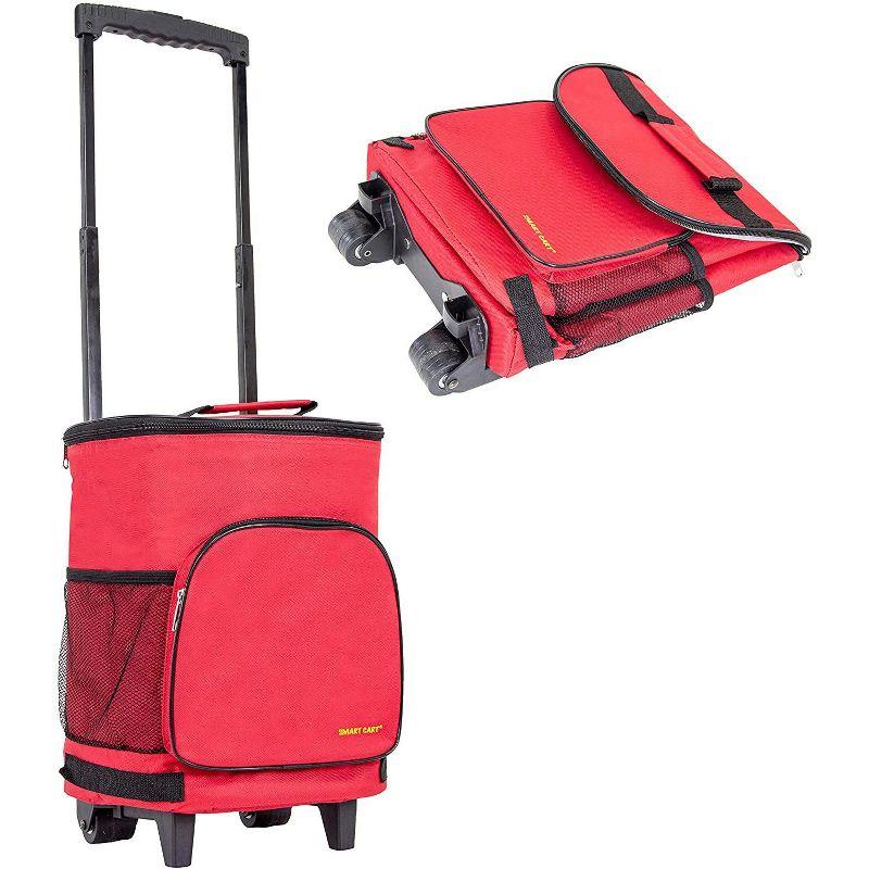 Red Insulated Collapsible Rolling Cooler Cart with Handle