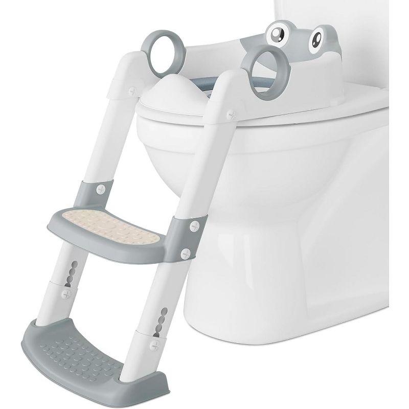 Wrought Studio™ Potty Training Seat, with Step Stool Ladder for Toddlers, Anti-Slip Safe Pads Adjustable Height Legs