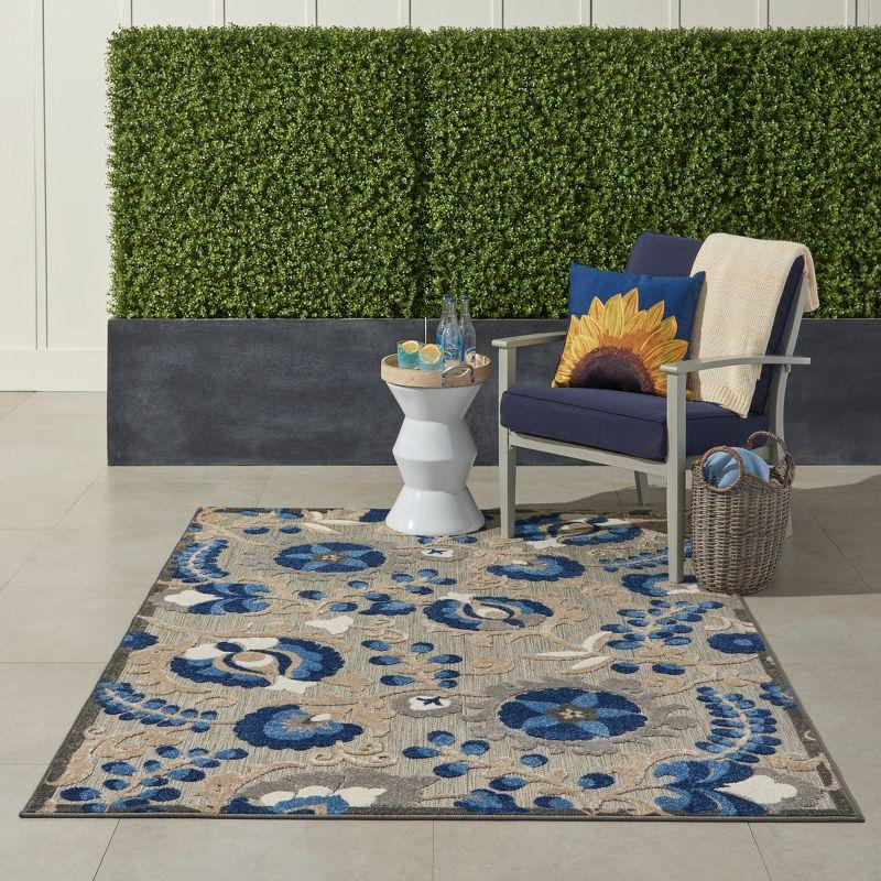 Nourison Aloha Floral Textured Flatweave High-Low Indoor Outdoor Area Rug Natural/Blue 6' x 9'