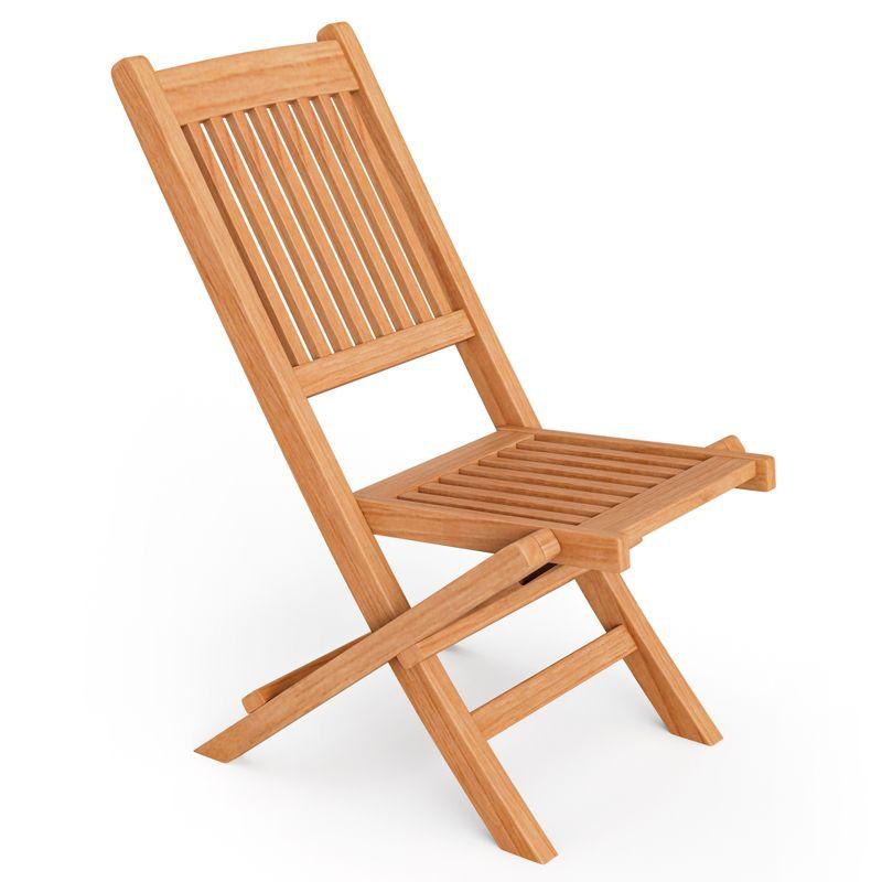 Costway 2 PCS Patio Folding Chair Indonesia Teak High Back Dining Slatted Seat Portable Outdoor