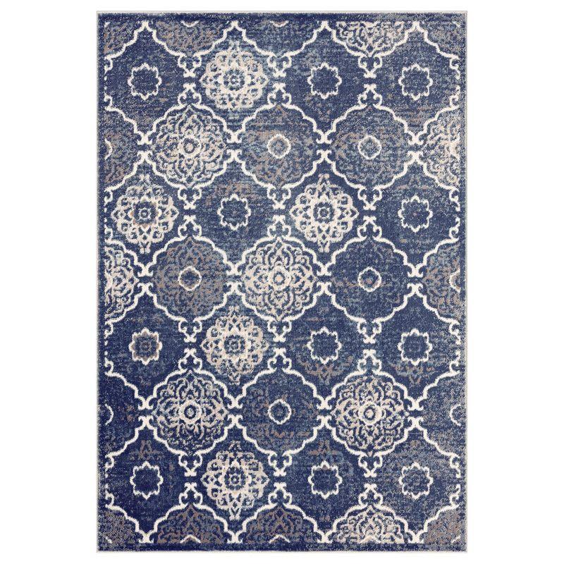 Home Dynamix Boho Andorra Transitional Damask Area Rug, Navy Blue/Ivory, 5'2"x7'2"