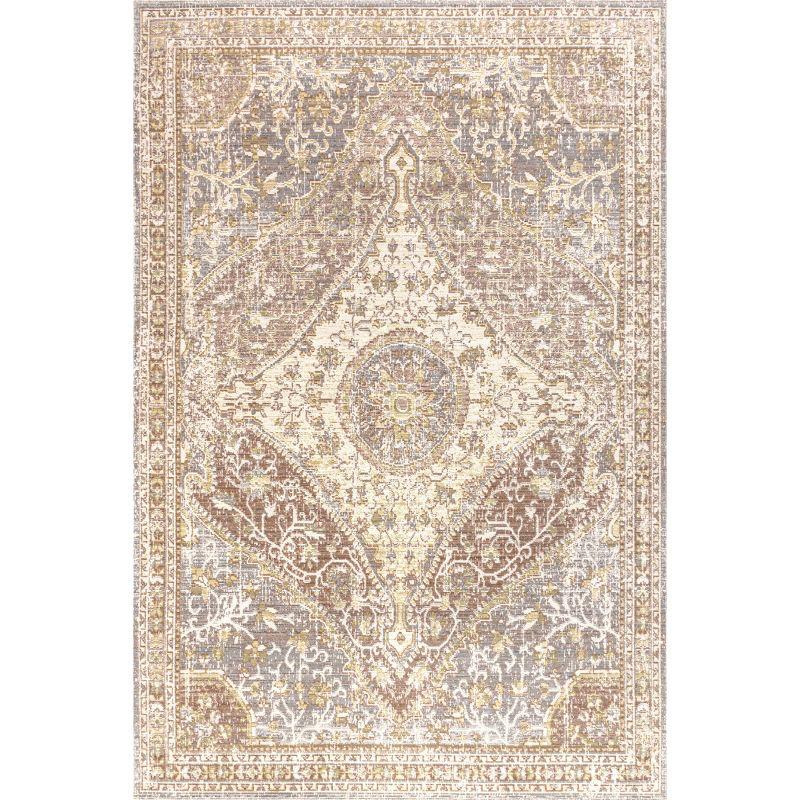 8'x10' Petras Modern Ornate Medallion Area Rug, Gray/Brown - JONATHAN Y