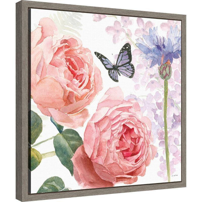 Butterfly and Floral Watercolor Canvas Wall Art in Wooden Frame