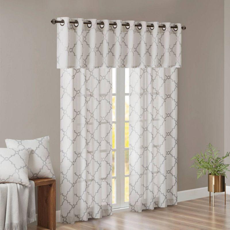 Ivory and Silver Fretwork Grommet Top Window Valance