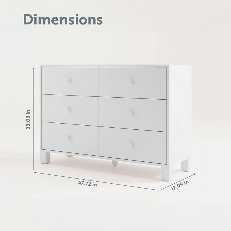 White Wood 6-Drawer Nursery Dresser with Safety Features