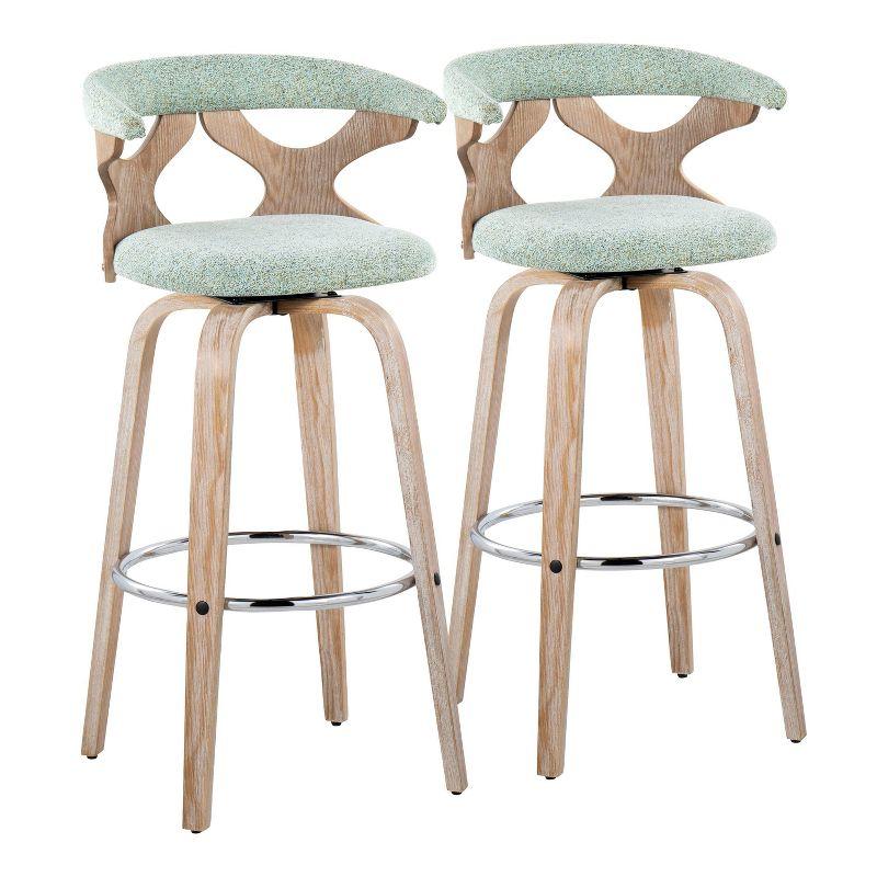 Set of 2 Gardenia Barstools White Wash/Seafoam Green: Fixed Height, Padded Swivel Seat - LumiSource