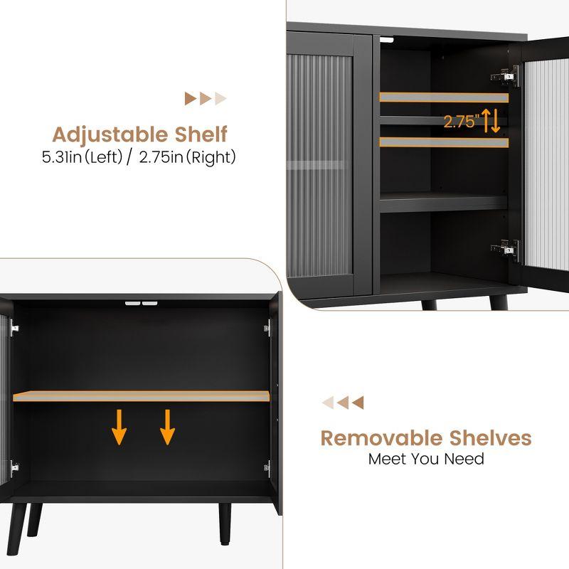 Buffet Cabinet with Storage, 48" Large Sideboard Cabinet with 3 Fluted Glass Doors, Black Cabinet for Kitchen, Dinning Room, Hallway, Living Room