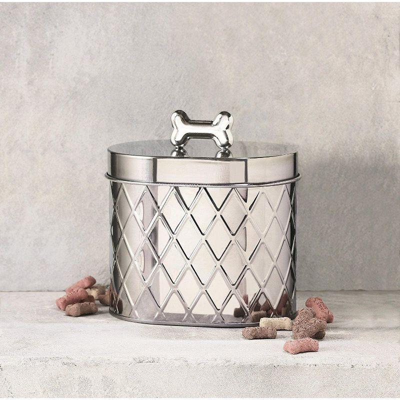 Amici Pet Metal Treats Storage Canister Stainless Steel Diamond Texture Jar, 52 oz. , Silver