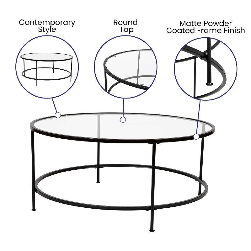 Flash Furniture Astoria Collection Coffee and End Table Set - Clear Glass Top with Round Matte Black Frame - 3 Piece Occasional Table Set