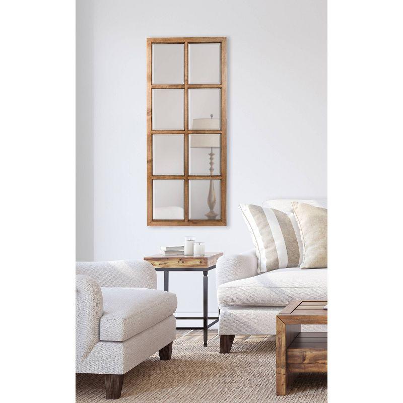 18" x 42" Hogan Windowpane Wall Mirror Natural: Beveled, Rustic Finish, Wood Frame - Kate & Laurel All Things Decor