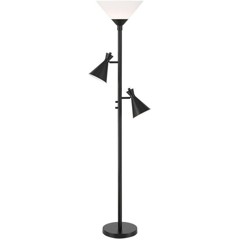 Black Adjustable Metal Torchiere Floor Lamp with Glass Shade