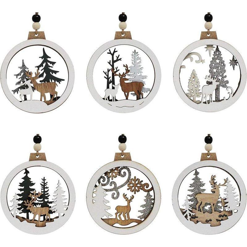 JOYFY 6pcs Christmas Hanging Ornaments Xmas Wooden Hanging Reindeer Ornament for Christmas Tree